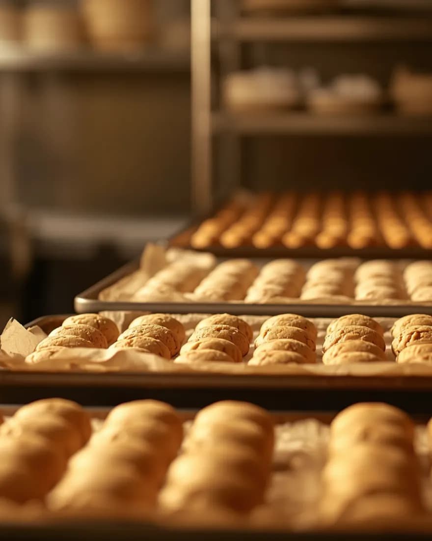 Inside the Milletan bakery in Surat - trays of fresh-baked cookies